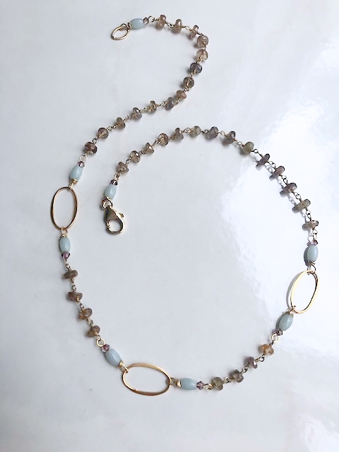 Amazonite, Bronze Garnet, Gold Ovals Necklace